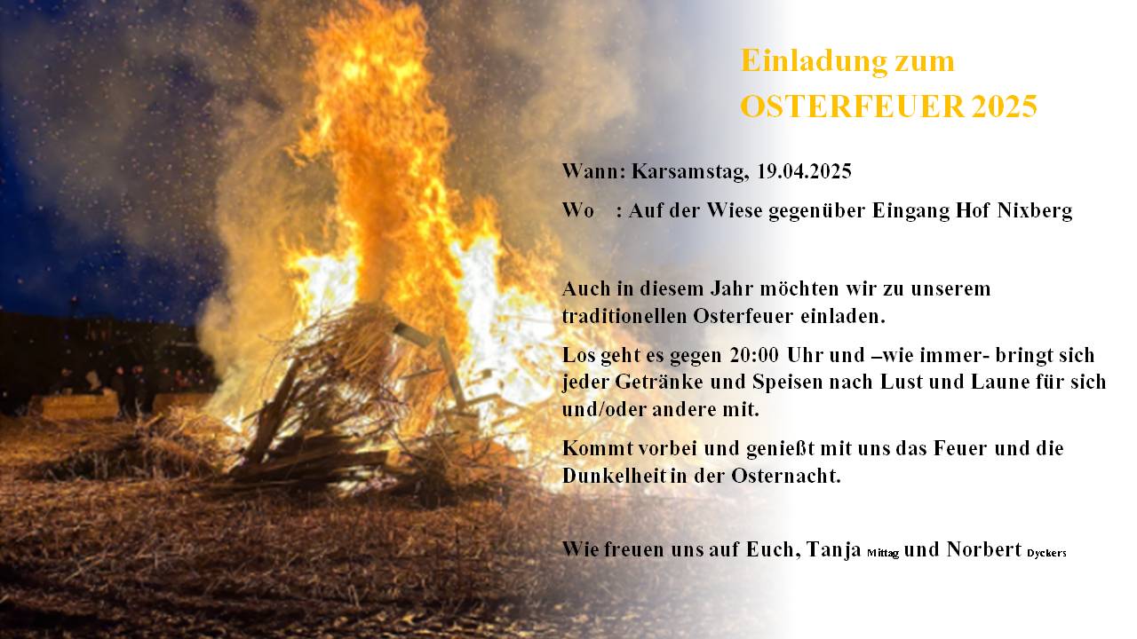 Großes Osterfeuer am Karsamstag, 19.04.2025.